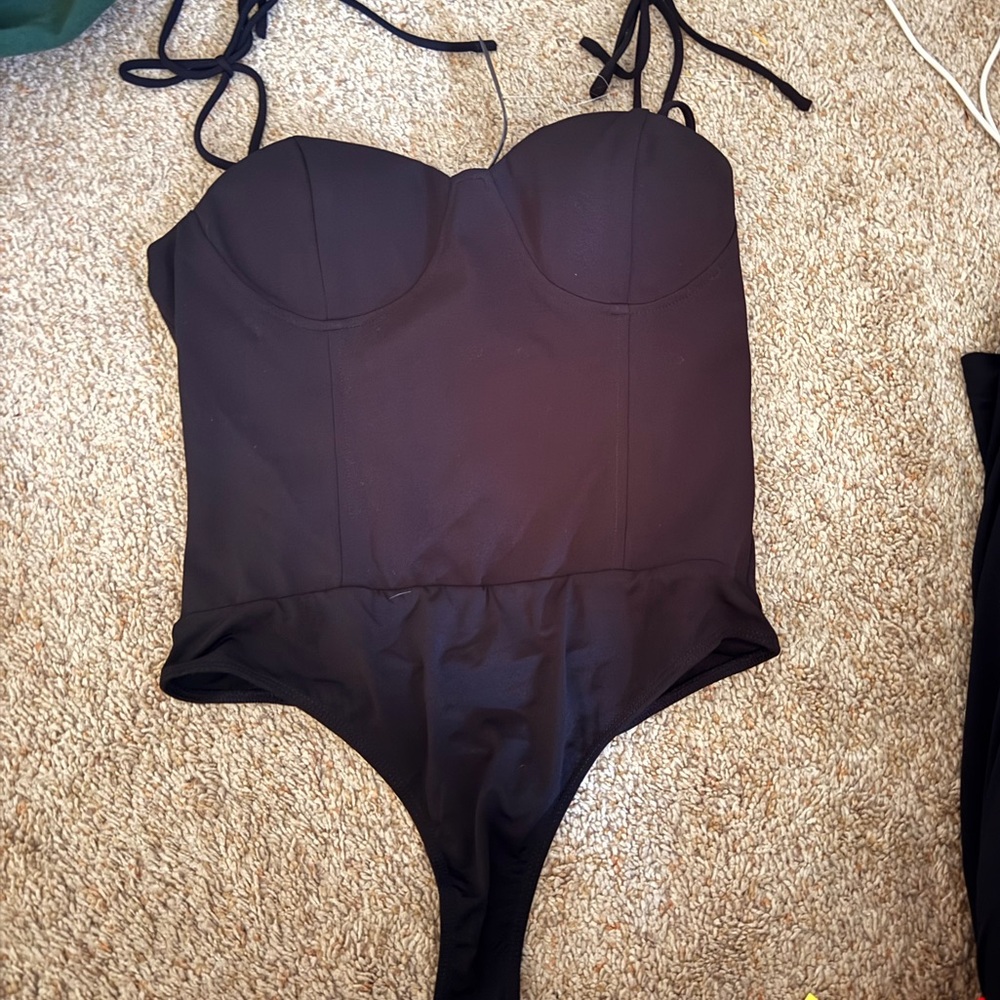 Lulu's Black Bodysuit with Tie Straps